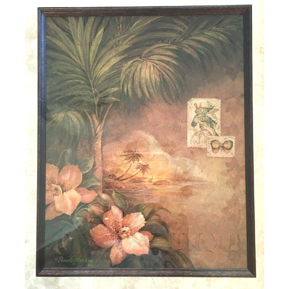 Pamela Gladding Framed Matted Print West Indies Sunset Tropical Floral Palm Tree - Picture 2 of 10